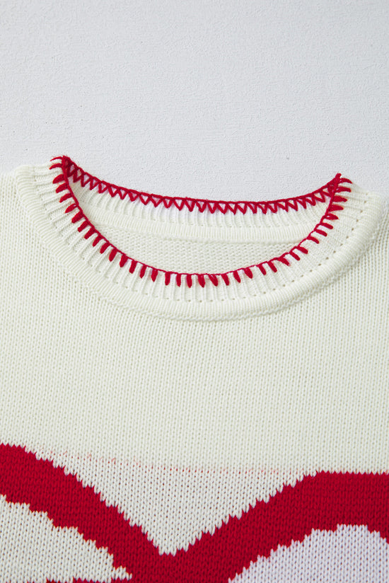 Maglie di contrasto con pattern di prua bianca a pausa maglione grafico sciolto