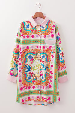 Robe de chemise à manches longues boutonnées à imprimé à imprimé floral multipolour robe à manches longues