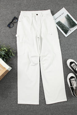 Pantalon cargo de la jambe droite de la taille haute kaki avec des poches
