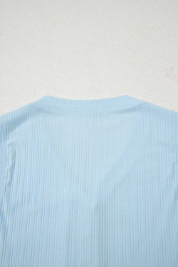 Beau Blue Custbed Botón V Cuella de tanques y pantalones cortos establecidos