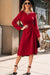 Solid Color Ruched Detail Long Sleeve Midi Dress