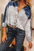 Dusk Blue Color Block Patchwork Flap Detail Distress Denim Jacket