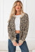 Khaki Leopard Drop Shoulder Chunky Knitted Cardigan Sweater