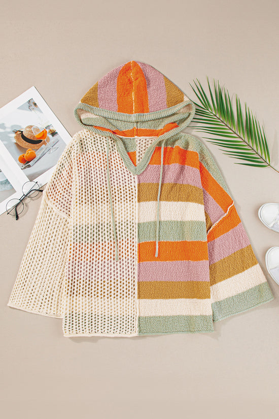 Caro amante bege de tamanho grande colorblock v pescoço com capuz