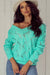 Mint Green Hollow Out Knit V Neck Drop Sweater