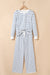 Sail Blue Striped Long Sleeve Top Drawstring Wide Leg Pants 2pcs Outfit