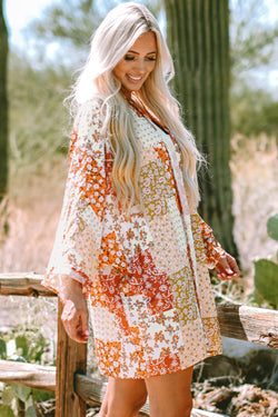 Kimono frontal abierto de Patchwork White Boho