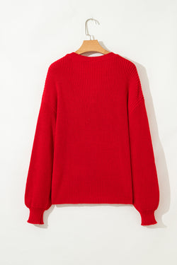 Racing Red Red Solid testuriti a maglia a gocce per goccia a V sul collo a V.