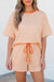 Ensemble t-shirt ample à col contrasté et short à cordon de serrage rose à rayures