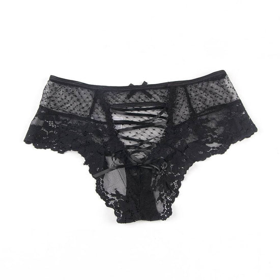 Black High-Waist Mesh & Lace Panty with Corset Back