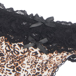 Leopard Print Thong with Black Lace and Back Lacing