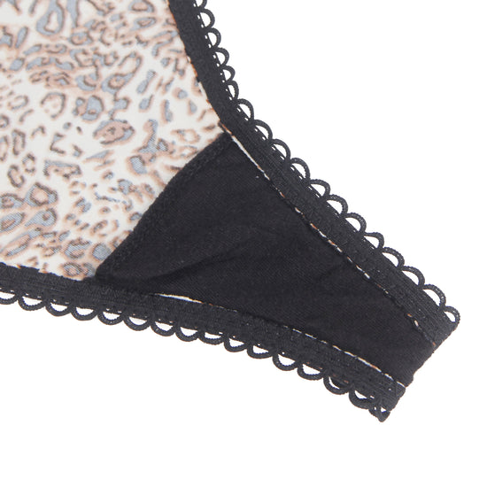 Leopard Print Thong with Black Lace and Back Lacing