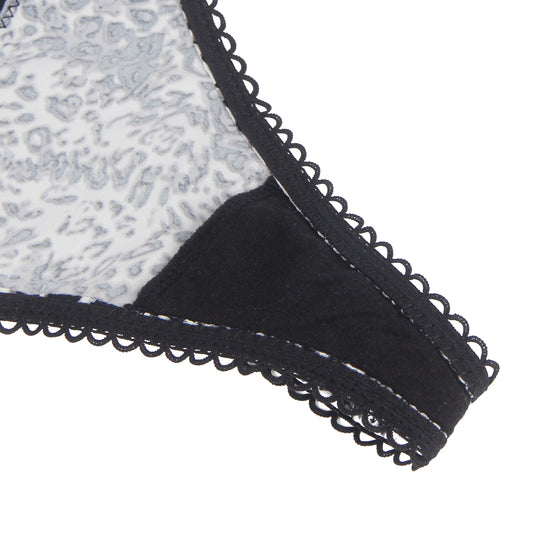 Leopard Print Thong with Black Lace and Back Lacing