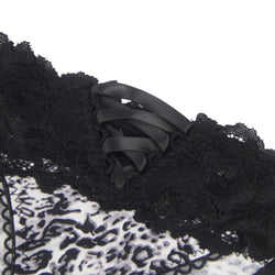 Leopard Print Thong with Black Lace and Back Lacing