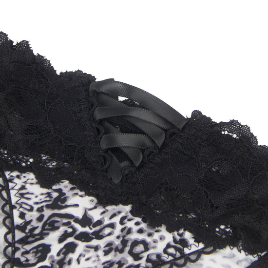 Leopard Print Thong with Black Lace and Back Lacing