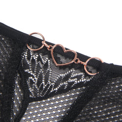 Black Lace Panty with Heart Back Cutout and Gold Rings