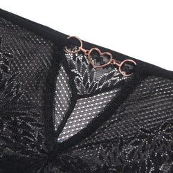 Black Lace Panty with Heart Back Cutout and Gold Rings