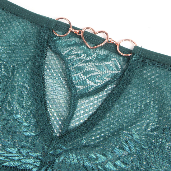 Green Lace Panty with Heart Back Cutout and Gold Rings