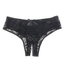 Black Open Lace Panties with Satin Bow