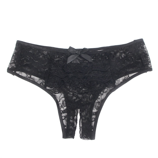 Black Open Lace Panties with Satin Bow
