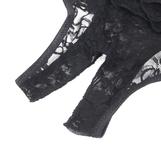 Black Open Lace Panties with Satin Bow