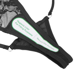Black Lace Thong with Rhinestones & Adjustable Straps