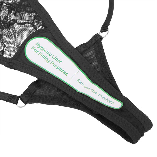 Black Lace Thong with Rhinestones & Adjustable Straps