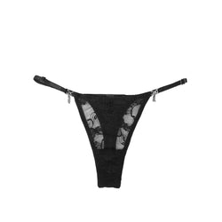 Black Lace Thong with Rhinestones & Adjustable Straps