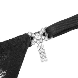Black Lace Thong with Rhinestones & Adjustable Straps