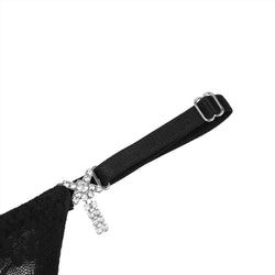 Black Lace Thong with Rhinestones & Adjustable Straps