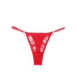 Red Lace Thong with Rhinestones & Adjustable Straps