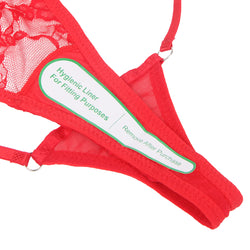 Red Lace Thong with Rhinestones & Adjustable Straps