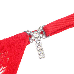 Red Lace Thong with Rhinestones & Adjustable Straps