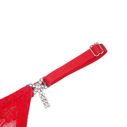 Red Lace Thong with Rhinestones & Adjustable Straps