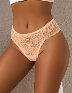 Beige Lace Cutout Panties