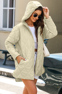 Abrigo con capucha de botón acolchado beige