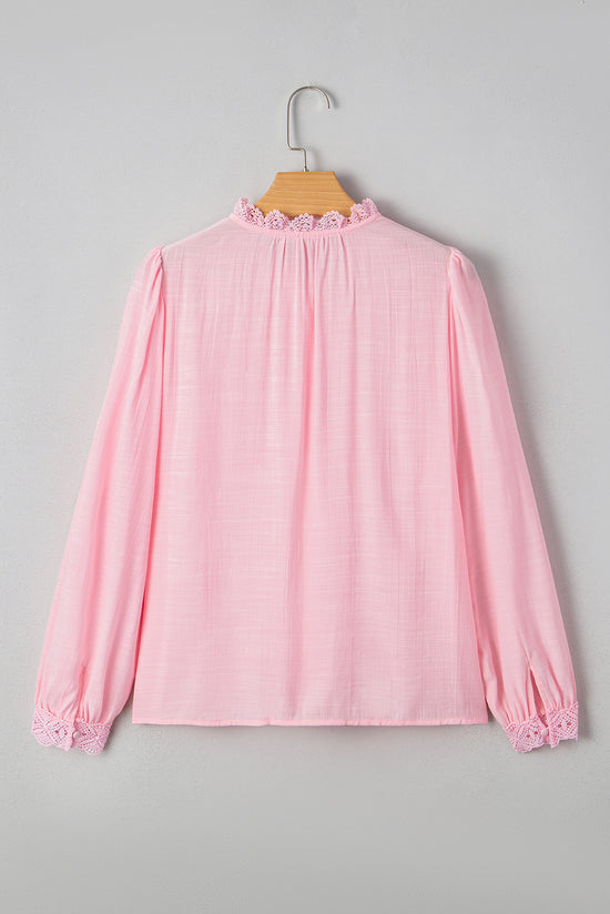 Camicia senza colletto con bottoni in pizzo rosa Gossamer
