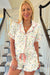 Floral Print Contrast Pipping Short Pajamas Set