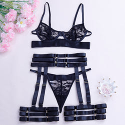  Lingerie Set “Femme Fatale” – Black Lace & Strappy Seduction
