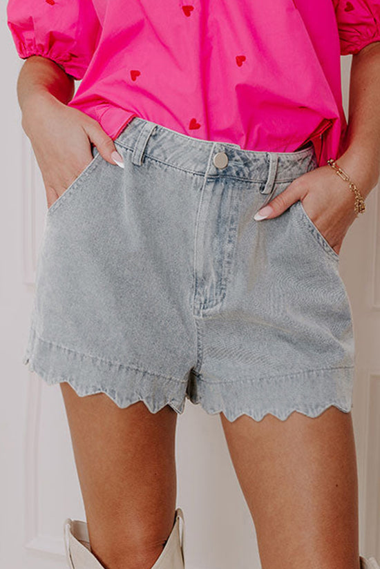 Sail Blue Shorts de jean de la taille haute de l'ourlet feston