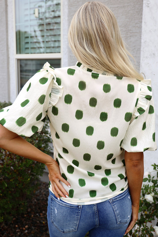 Black Polka Dot Stampa giogo a shirted coglione manica a palloncini.