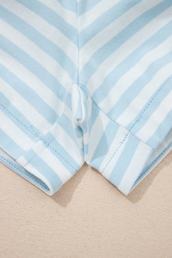 Set di maglietta ampia con collo a contrasto a righe rosa e pantaloncini con coulisse