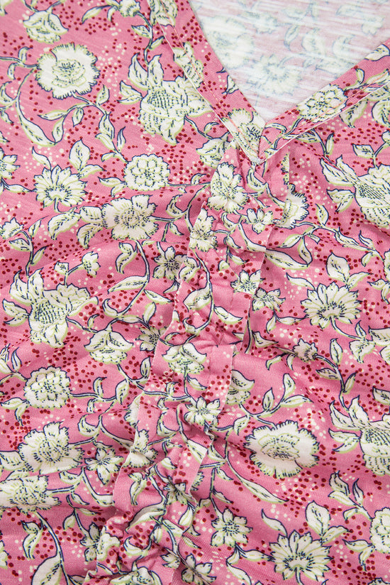 Couche à manches bouffées à floral rose V