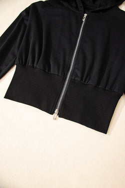 Black Double Zipper Hooded Jacket and Sweatpants Active Set