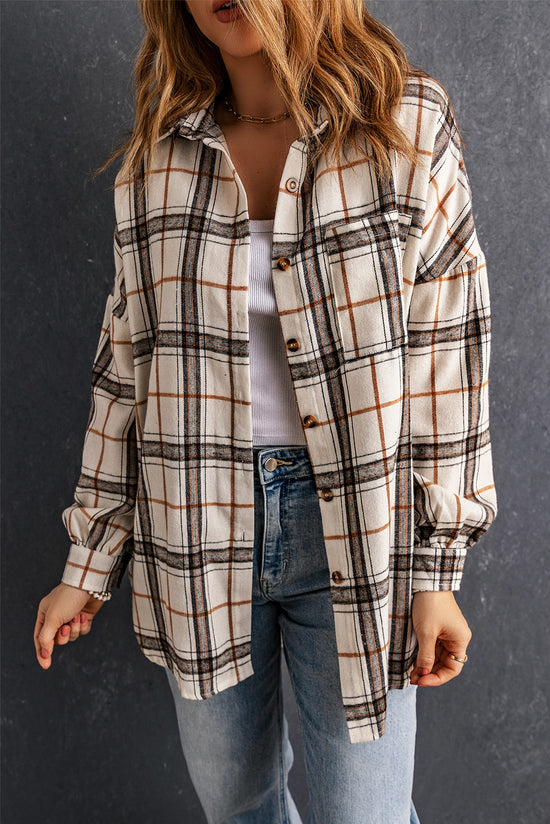 Chaqueta de patrón de cuadros de gran tamaño blanco con hendiduras