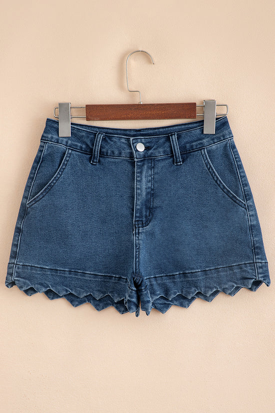 Sail Blue Shorts de jean de la taille haute de l'ourlet feston