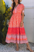 Stampa floreale rossa Nappina con la manica legata in vita Maxi Dress