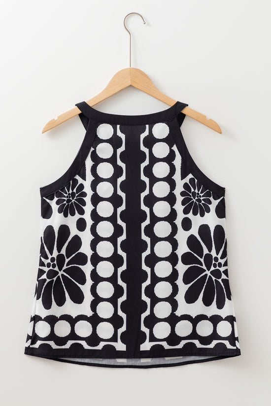 Black abstract Dot Flower Print Tank Toque