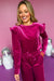 Velvet solido rosso rosa arruffato a due pezzi set