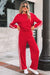 Fiery Red Varsity Striped Detail Crewneck Pullover Elastic Sweatpants 2pcs Outfit